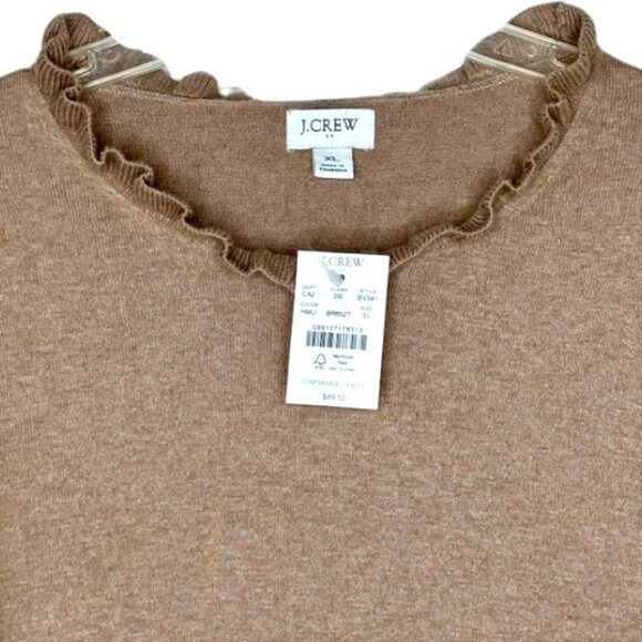 J. Crew Factory Ruffleneck Cotton Sweater - Heathered Mushroom - XL - Picture 4 of 9